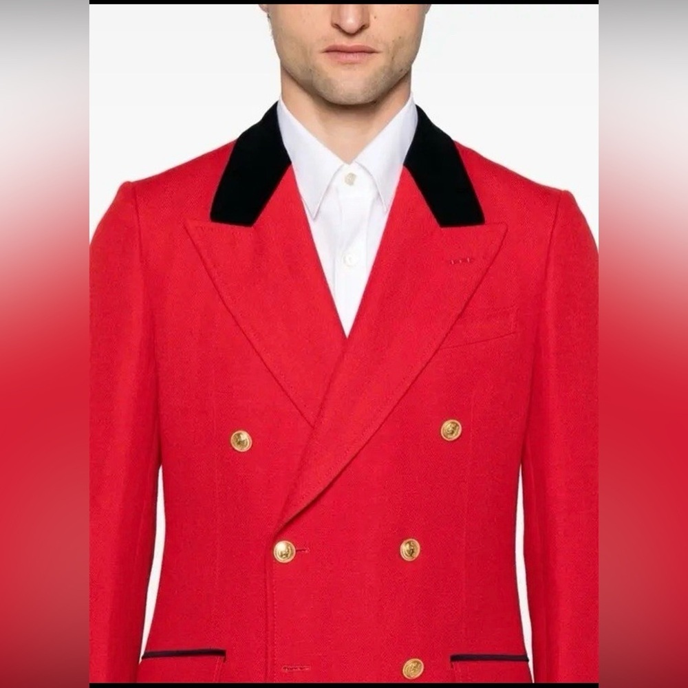 NWT Gucci Wool Linen Double Breast Herringbone Blazer Jacket IT 48 US 38 Formal - Picture 4 of 16